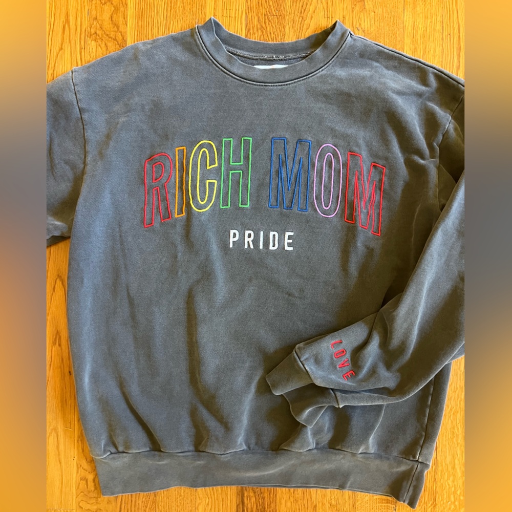 PRIDE MONTH—- TINX Rich Mom gray embroidered sweatshirt, rainbow